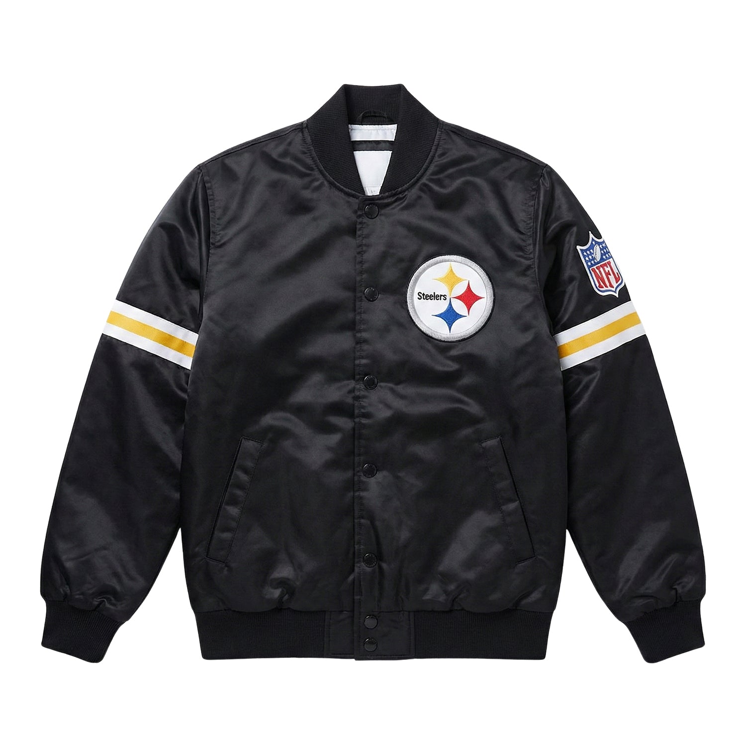 NFL Men's Pittsburgh Steelers Black Satin Varsity Jacket