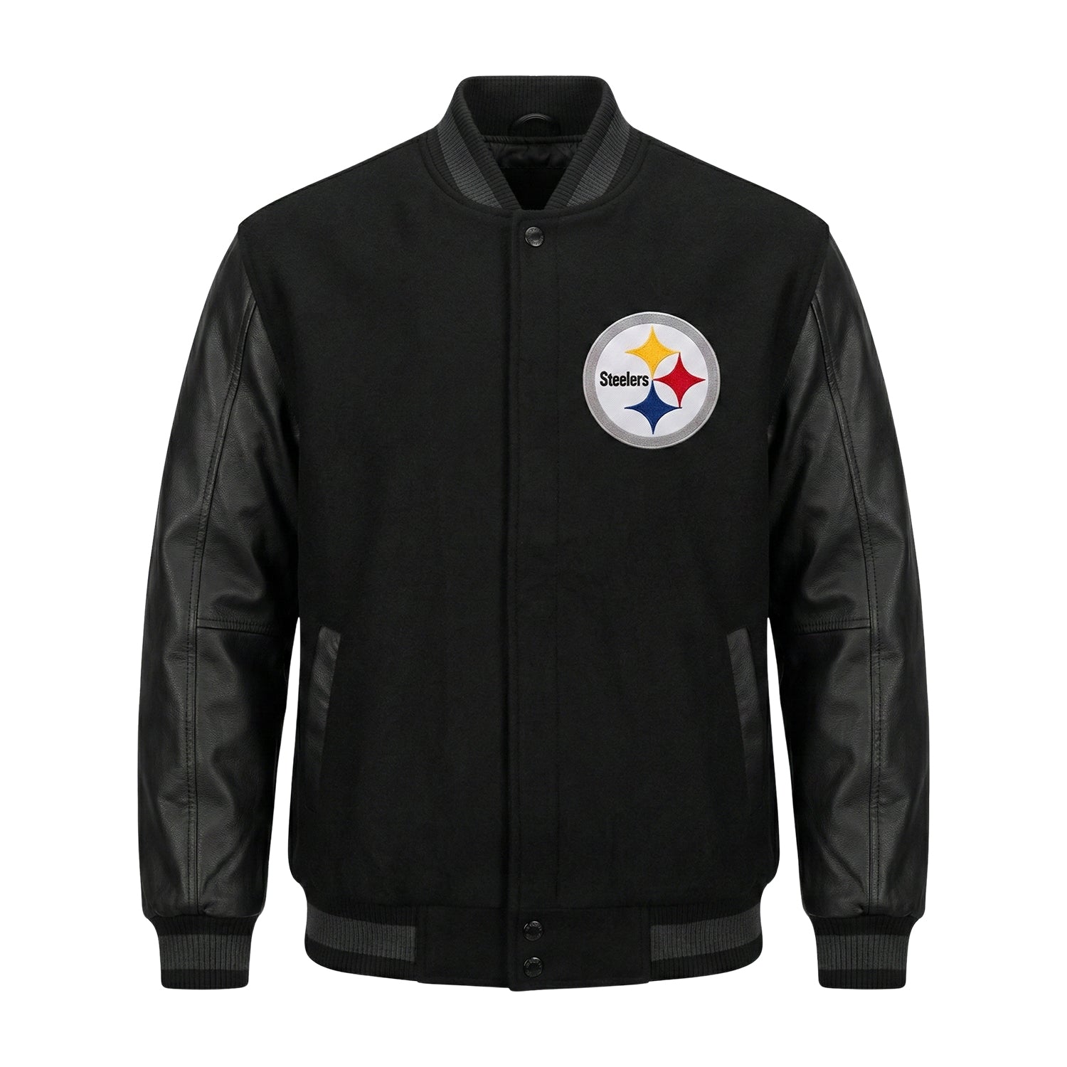 NFL Men's Pittsburgh Steelers Black Varsity Jacket