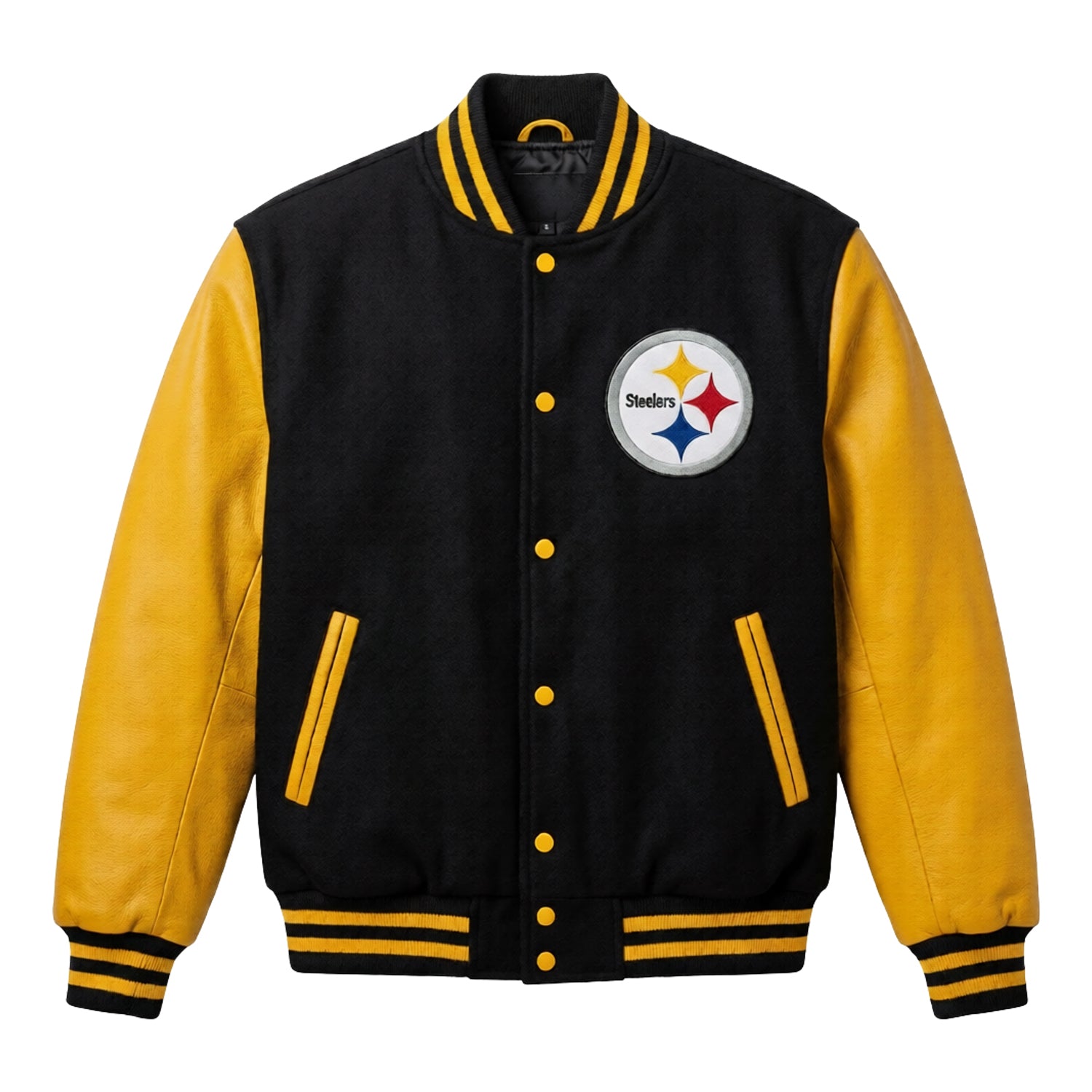 NFL Men's Pittsburgh Steelers Black Yellow Varsity Jacket