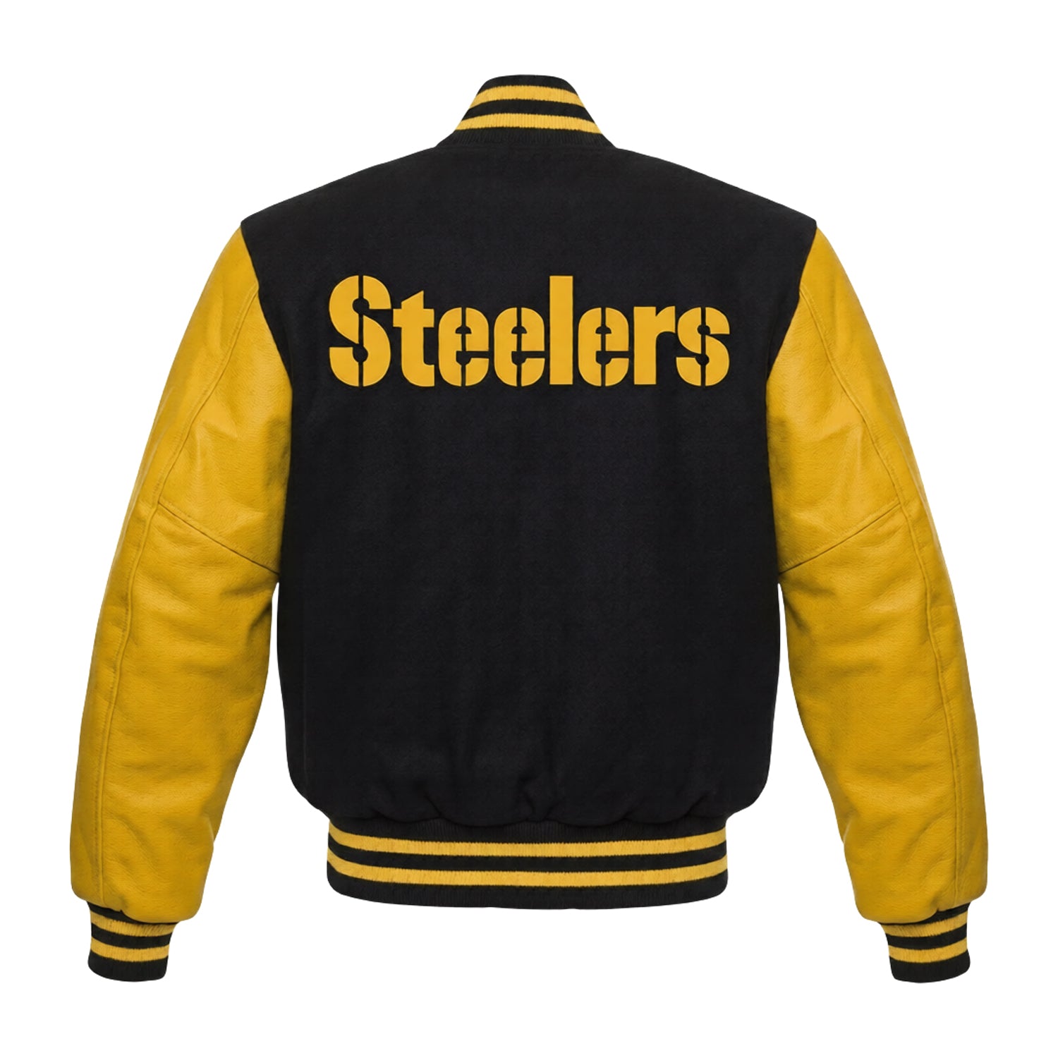 NFL Men's Pittsburgh Steelers Black Yellow Varsity Jacket (Back)