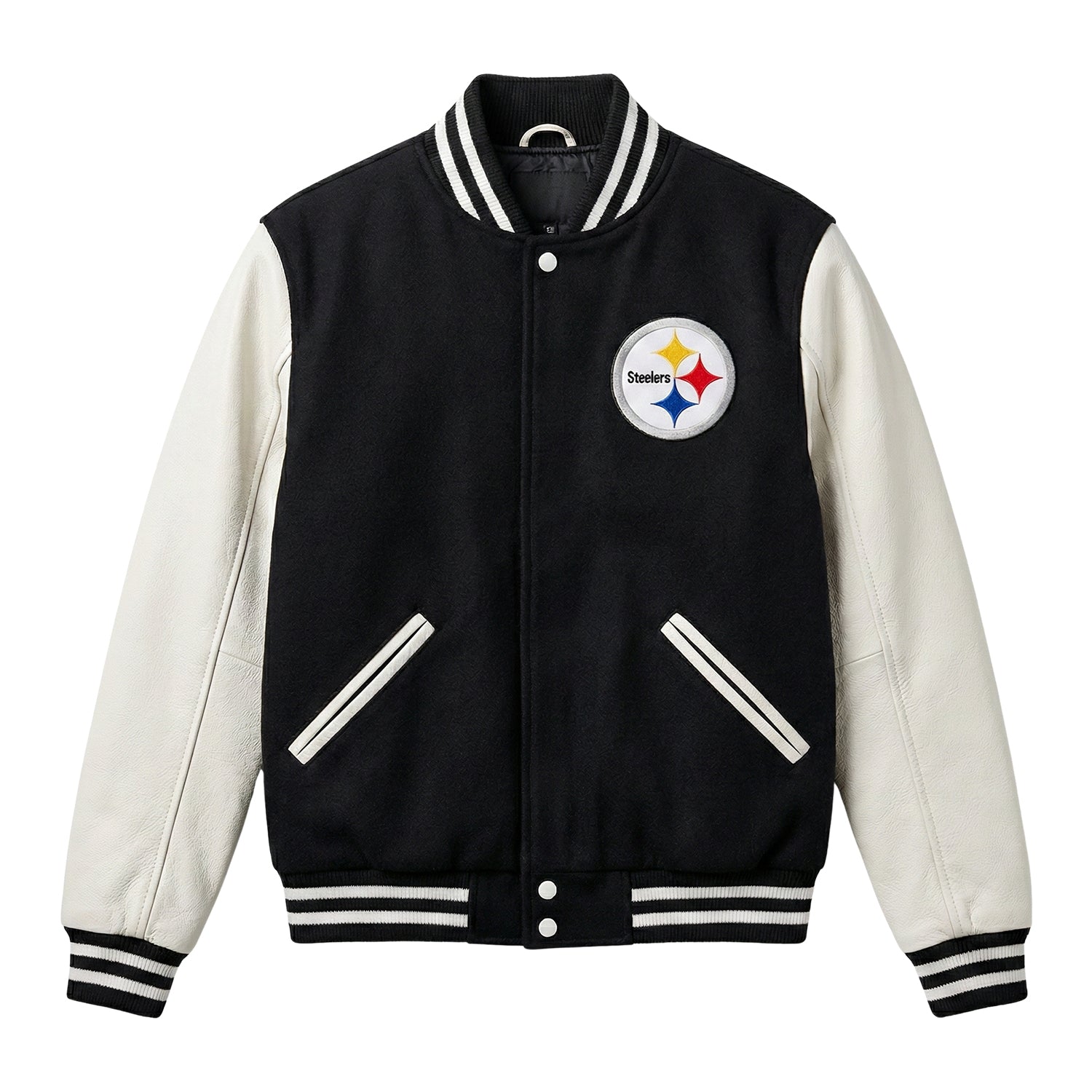 NFL Men's Pittsburgh Steelers Black, White Varsity Jacket