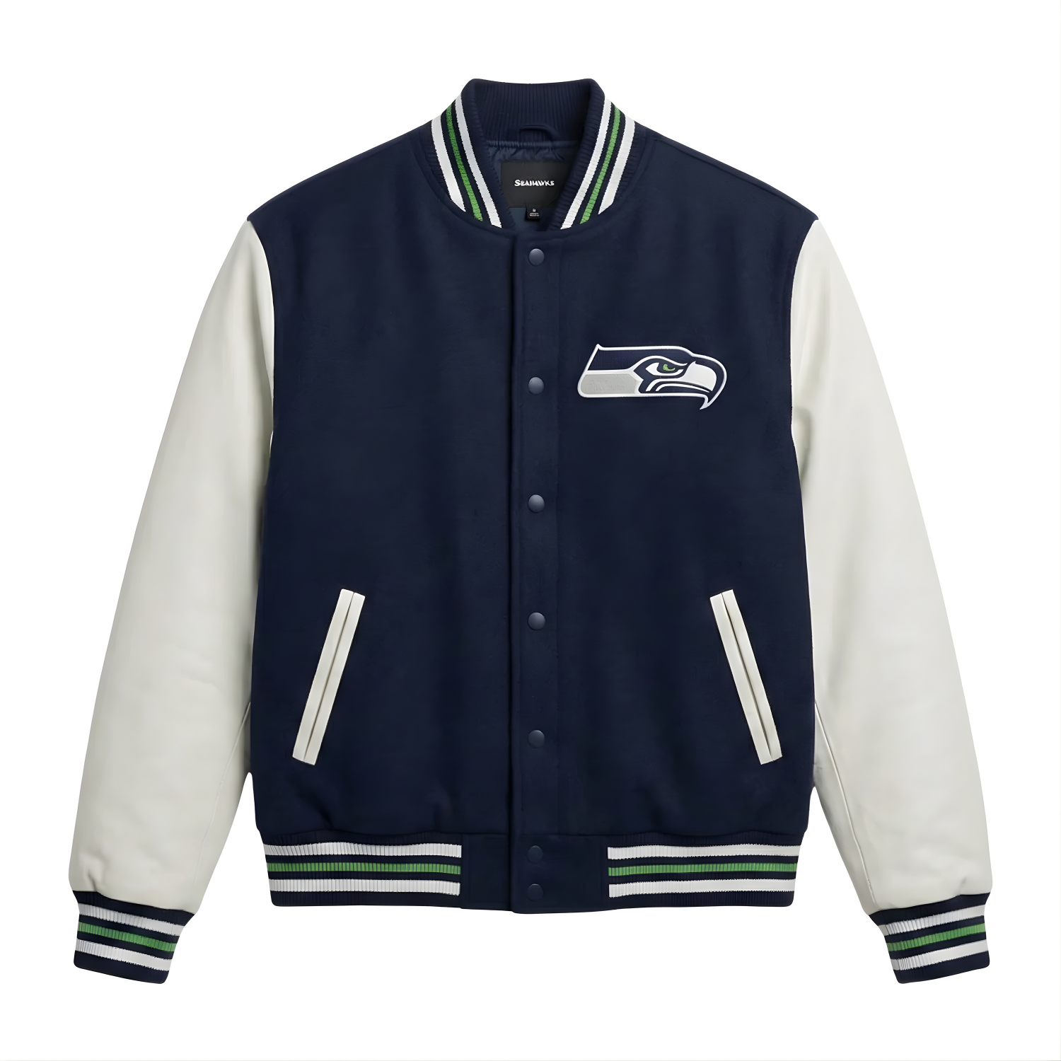 NFL Men's Seattle Seahawks Blue and White Varsity Jacket