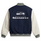 NFL Men's Seattle Seahawks Blue and White Varsity Jacket (Back)
