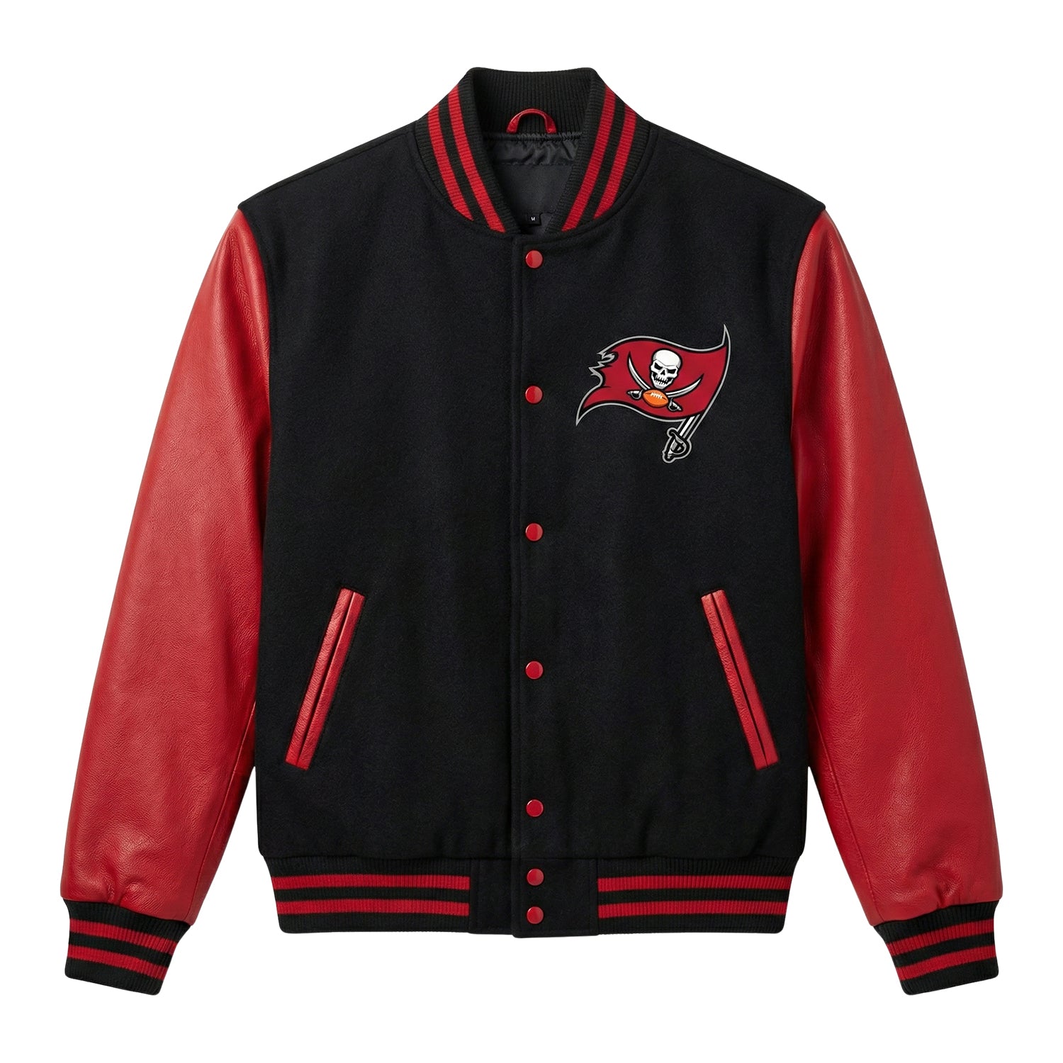 NFL Men's Tampa Bay Buccaneers Black & Red Varsity Jacket