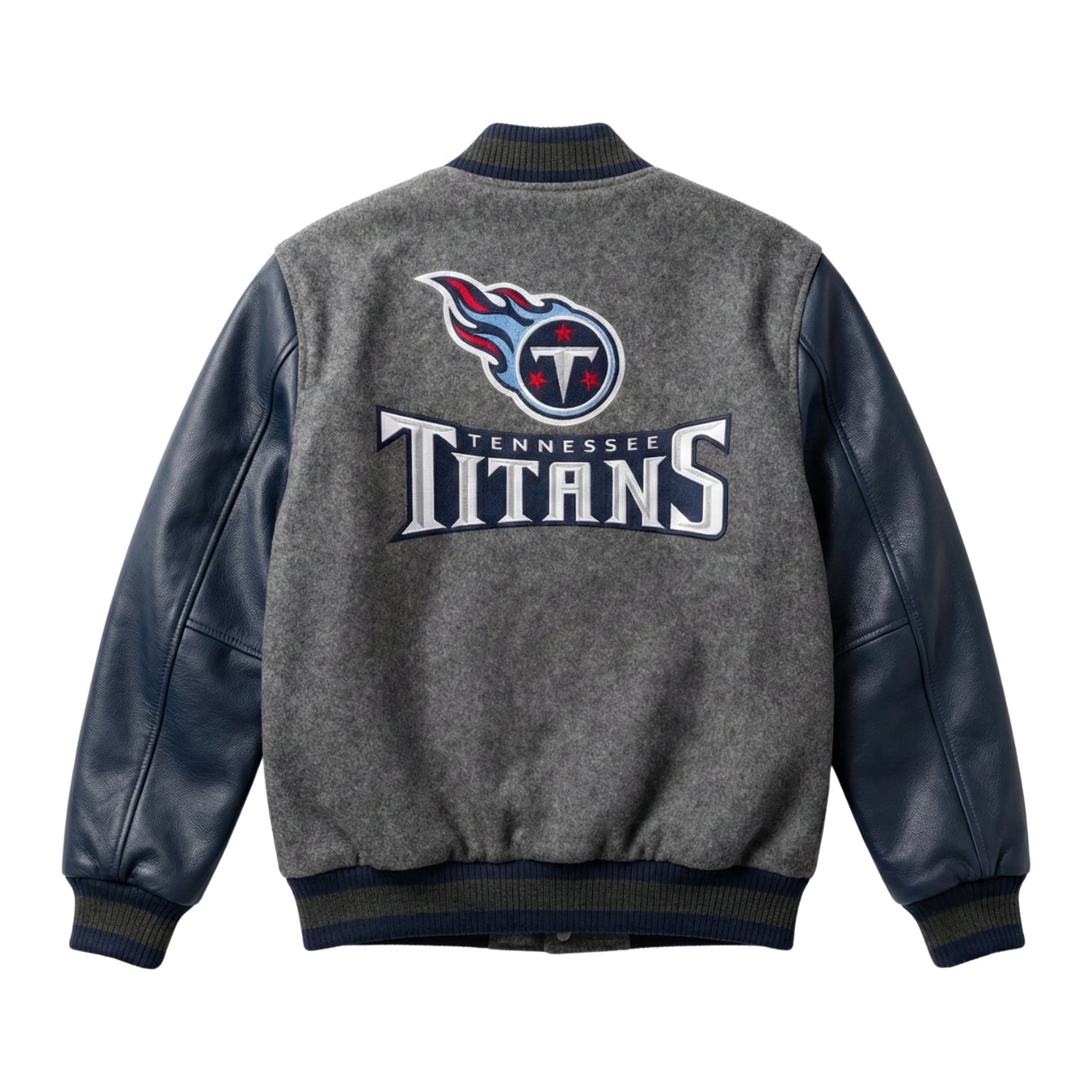 NFL Men's Tennessee Titans Charcoal Navy Varsity Jacket (Back)