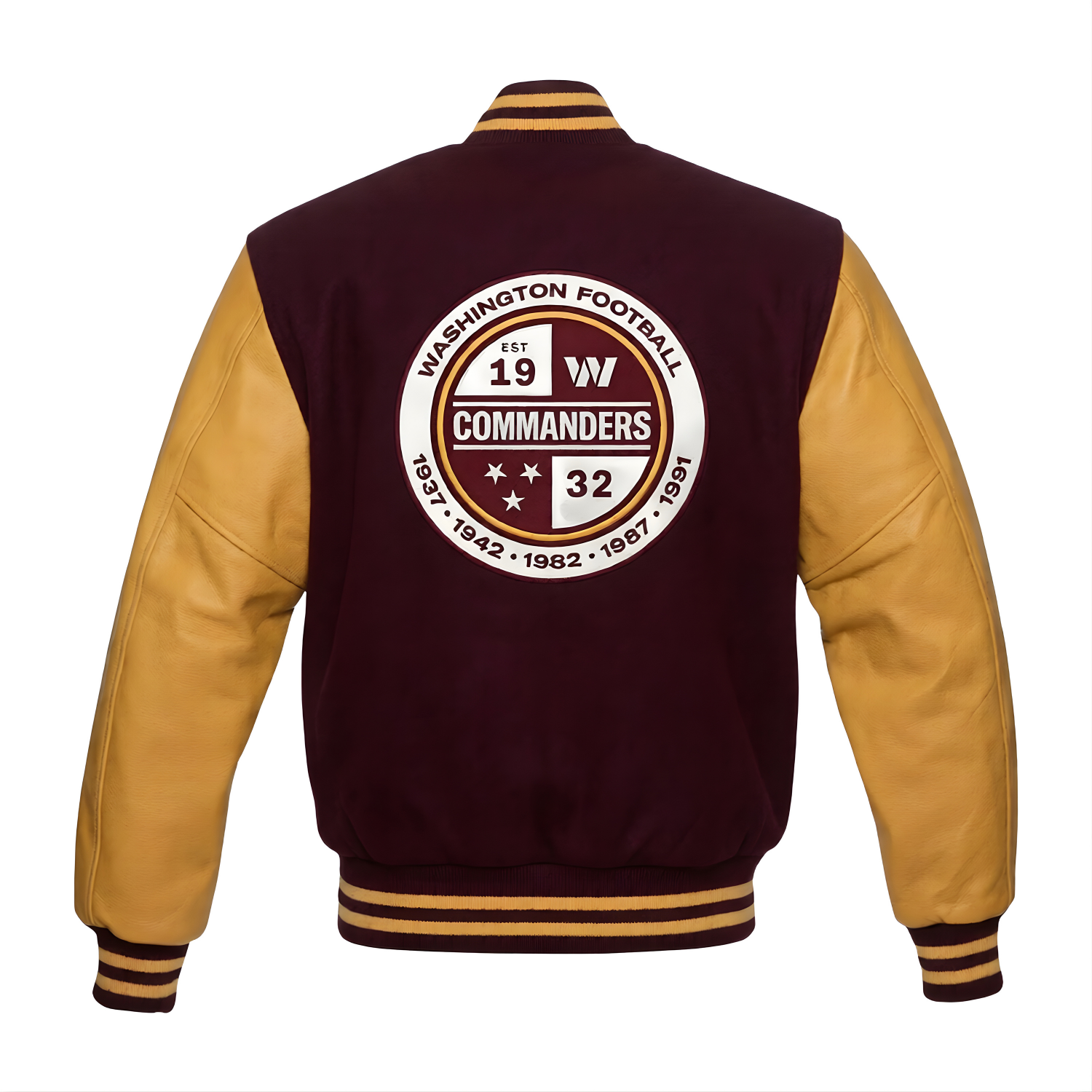 NFL Men's Washington Commanders Yellow Burgundy Varsity Jacket (Back)