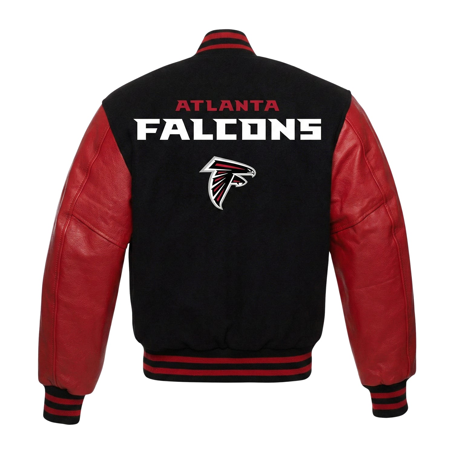NFL Men's Atlanta Falcons Black & Red Varsity Jacket (Back)