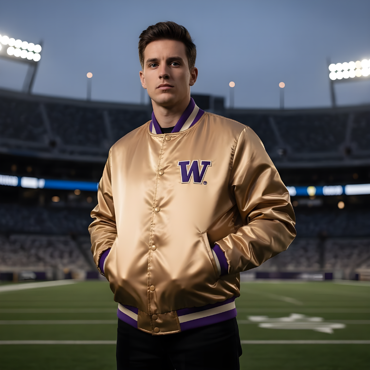 NFL Men's Washington Huskies Golden Varsity Jacket (Stadium Background)