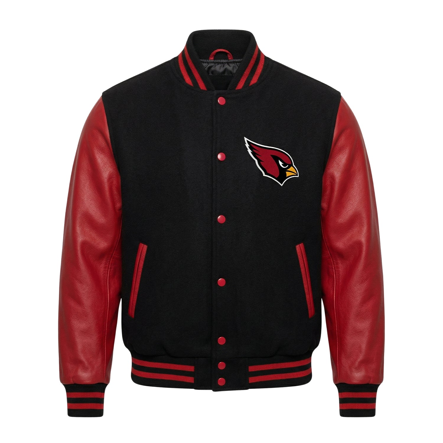NFL Women's Arizona Cardinals Black and Red Varsity Jacket