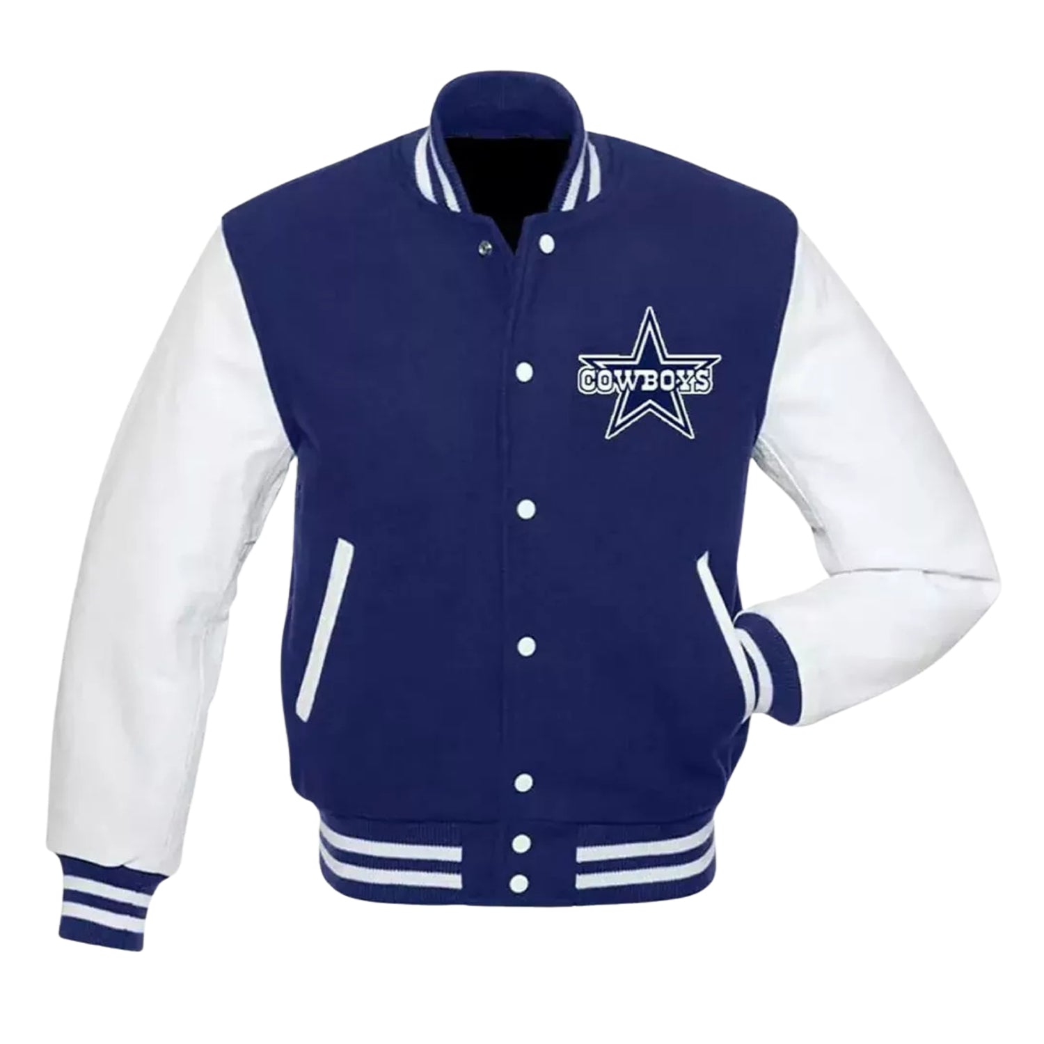 NFL Women's Dallas Cowboys Blue and White Varsity Jacket