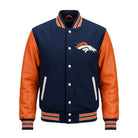 NFL Women's Denver Broncos Blue and Orange Varsity Jacket