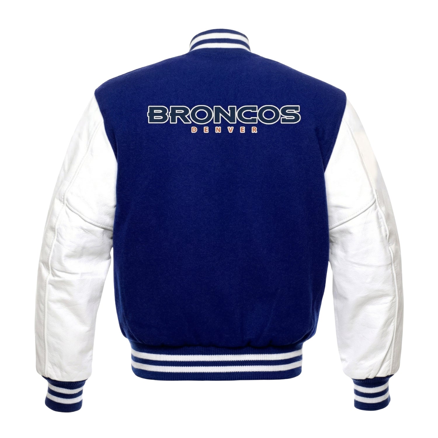 NFL Women's Denver Broncos Blue and White Varsity Jacket (Back)