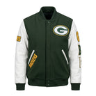 NFL Women's Green Bay Packers Green and White Varsity Jacket