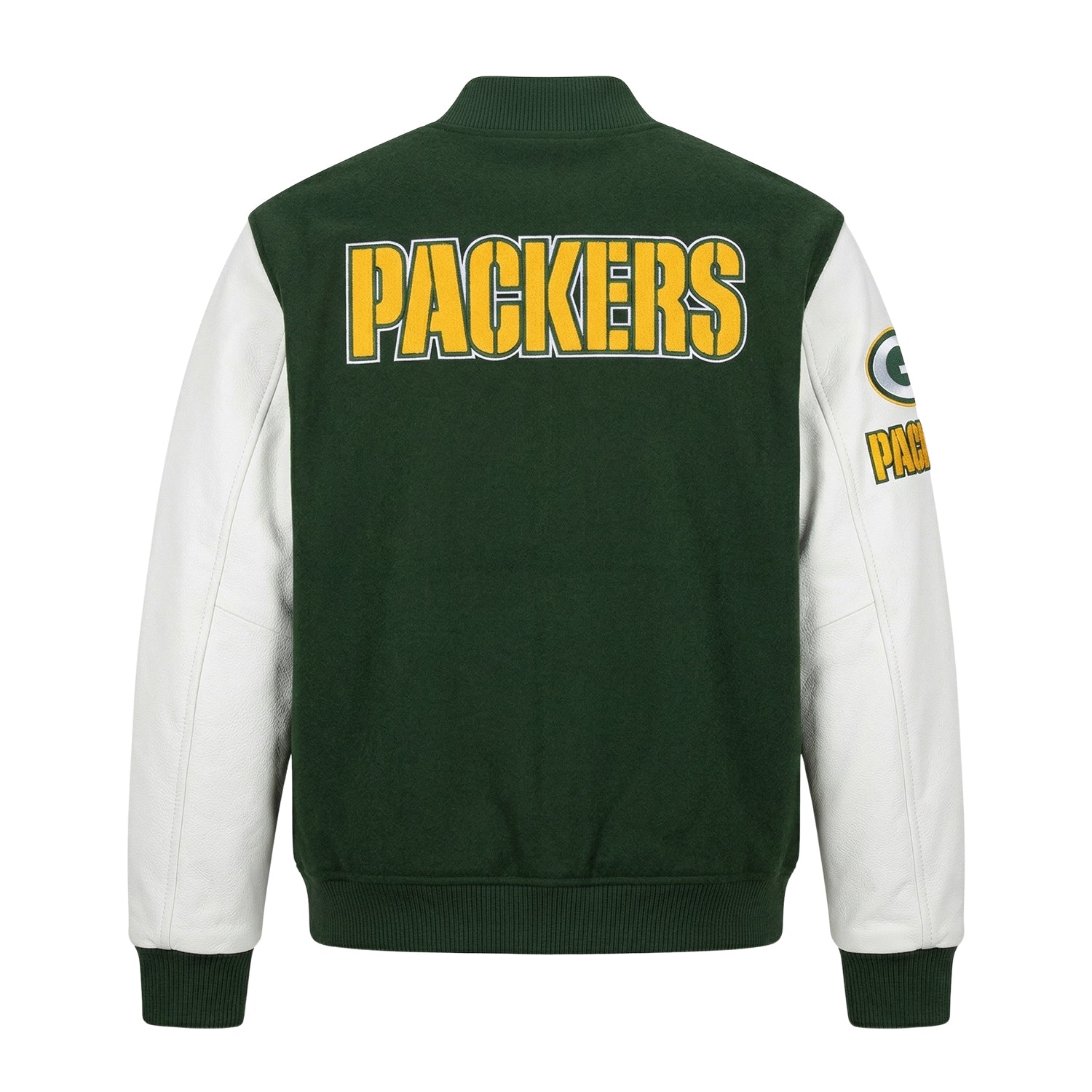 NFL Women's Green Bay Packers Green and White Varsity Jacket (Back)