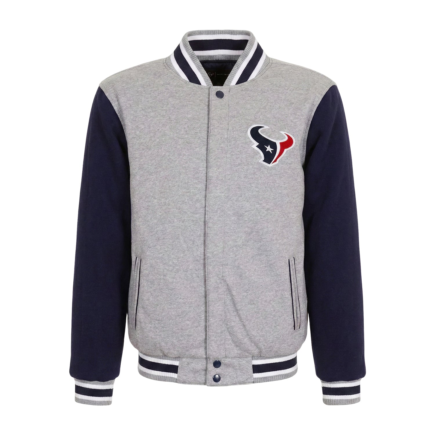 NFL Women's Houston Texans Gray and Navy Varsity Jacket