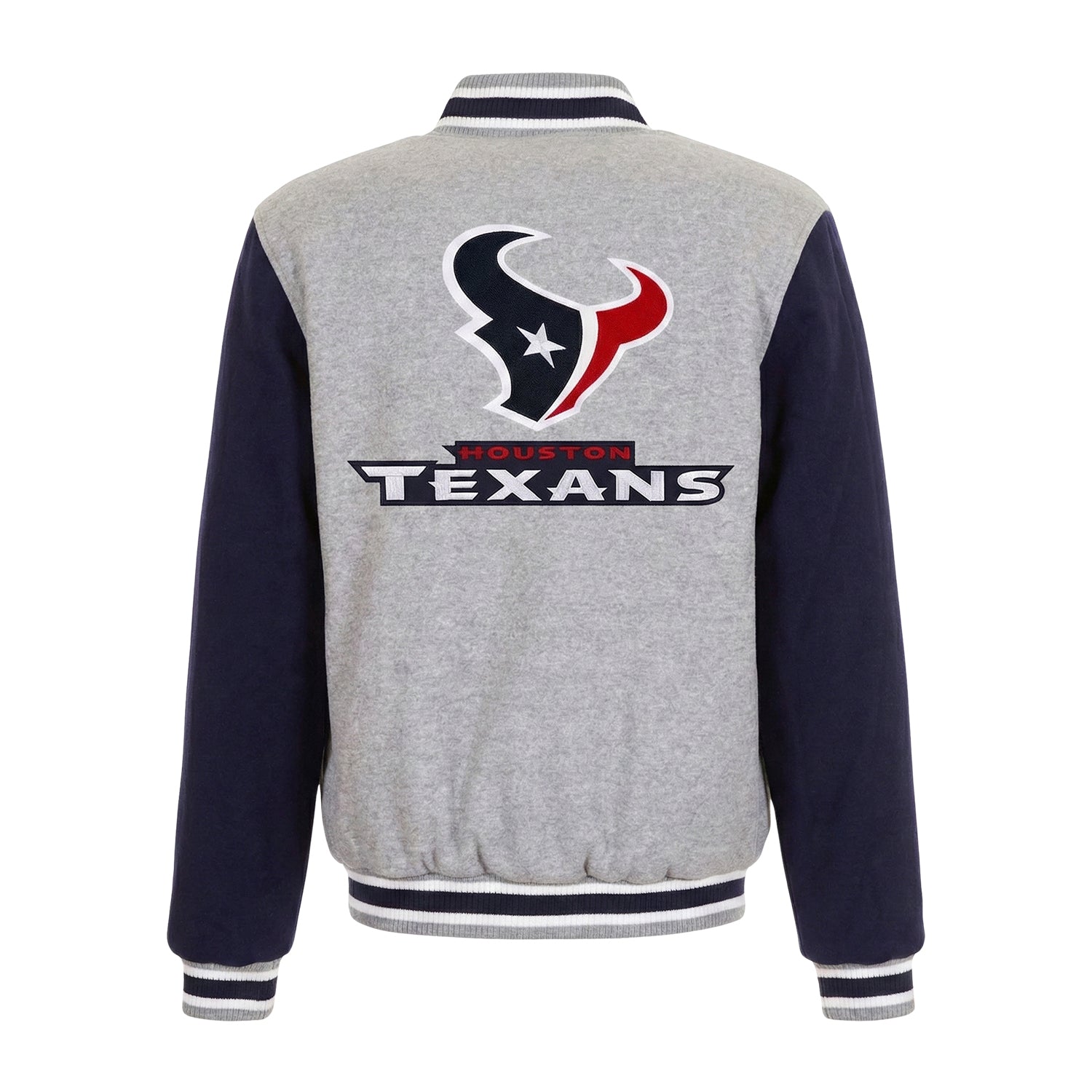 NFL Women's Houston Texans Gray and Navy Varsity Jacket (Back)