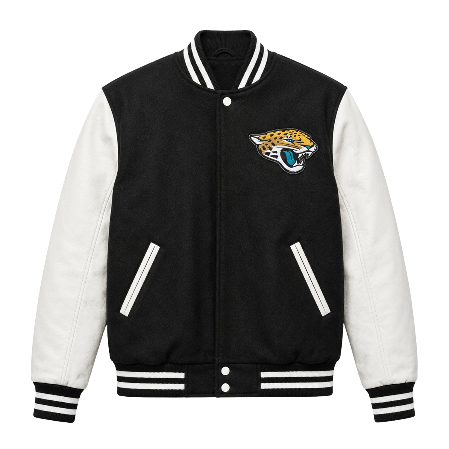 NFL Women's Jacksonville Jaguars Black and White Wool Varsity Jacket