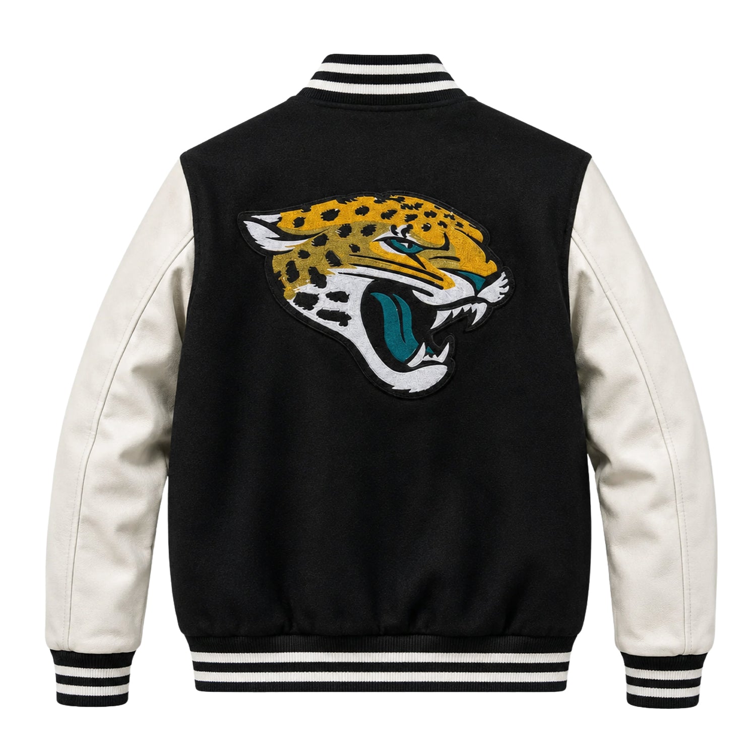 NFL Women's Jacksonville Jaguars Black and White Wool Varsity Jacket (Back)