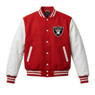 NFL Women's Las Vegas Raiders Red and White Varsity Jacket 