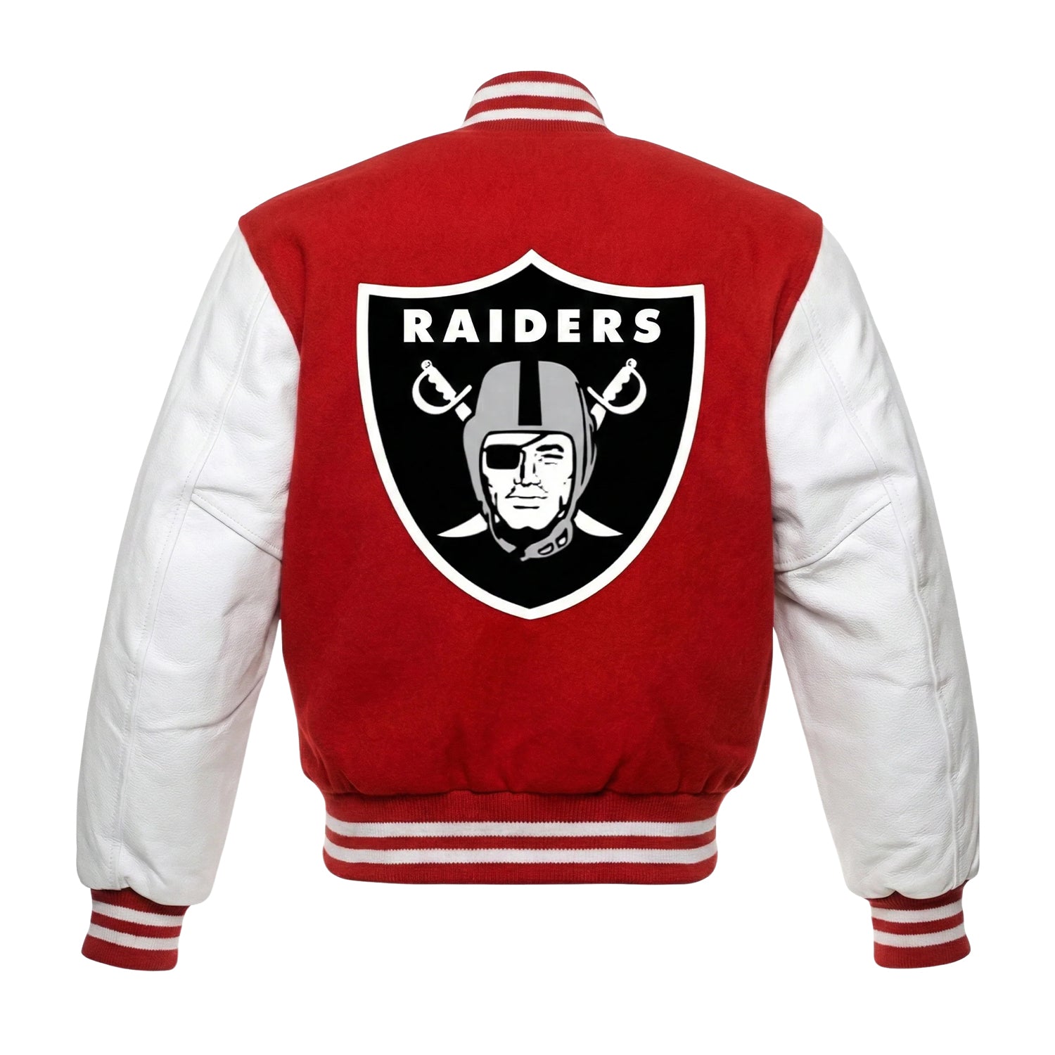 NFL Women's Las Vegas Raiders Red and White Varsity Jacket (Back)