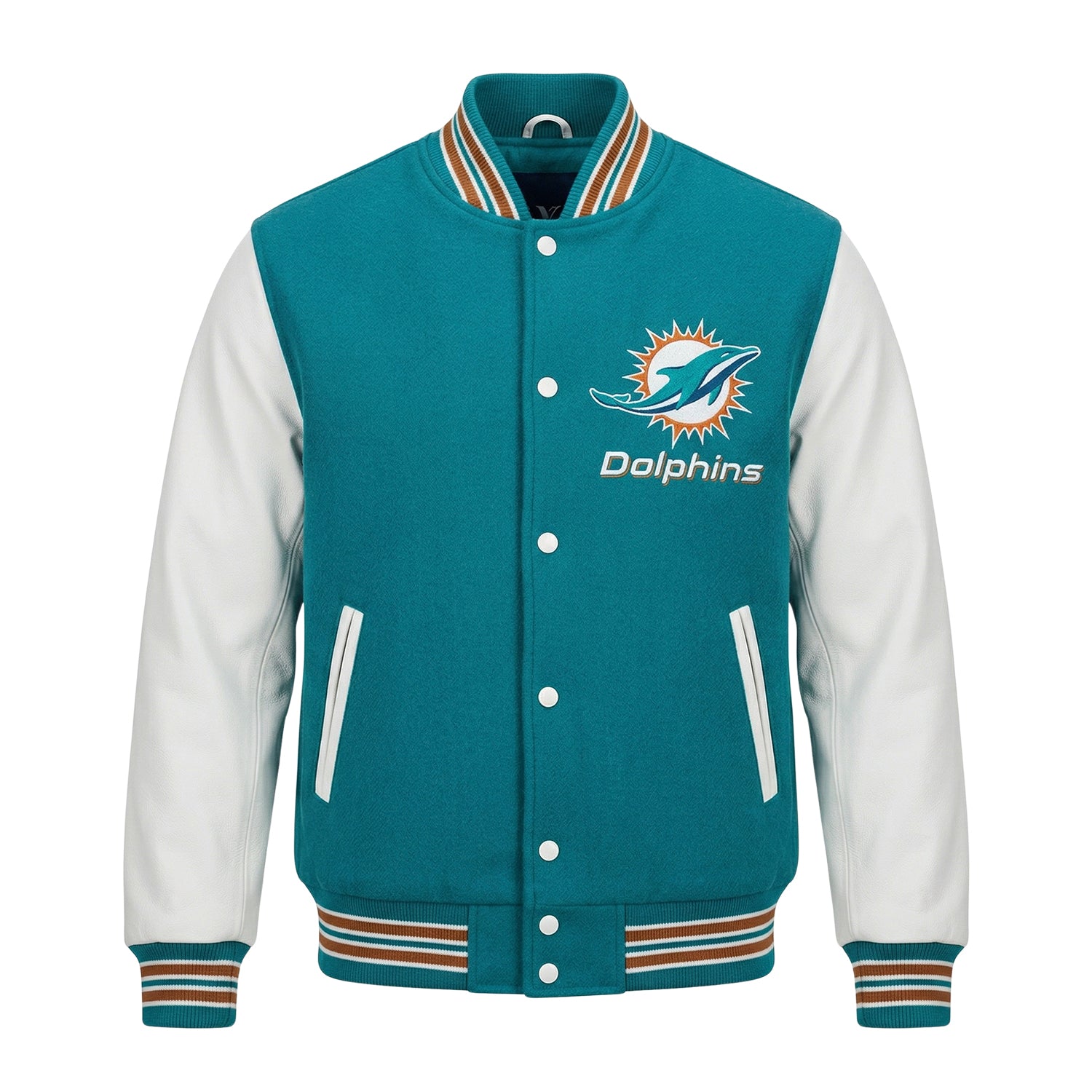 NFL Women's Miami Dolphins Aqua and White Varsity Jacket