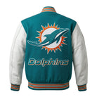 NFL Women's Miami Dolphins Aqua and White Varsity Jacket (Back)