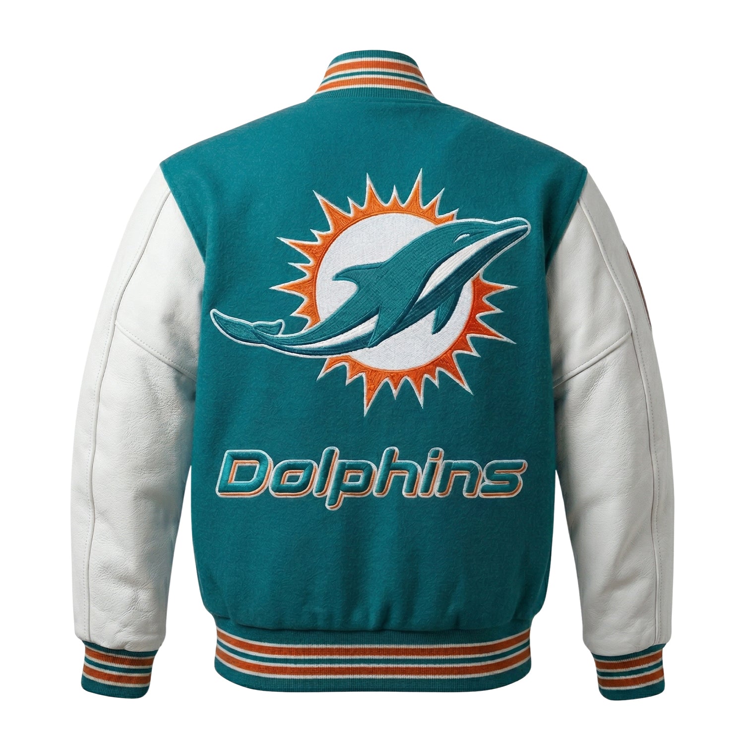 NFL Women's Miami Dolphins Aqua and White Varsity Jacket (Back)