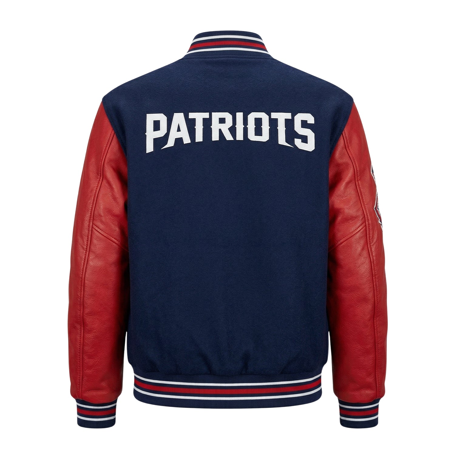NFL Women's New England Patriots Navy Blue and Red Varsity Jacket (Back)
