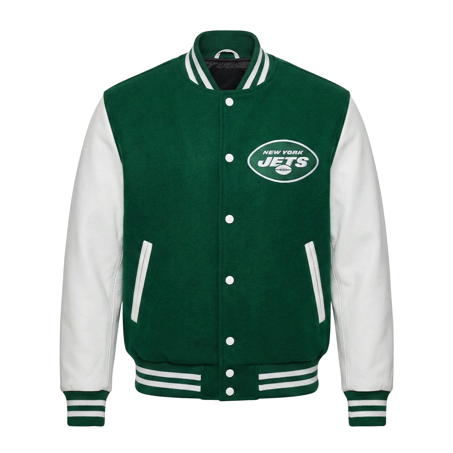 NFL Women's New York Jets Green and White Varsity Jacket