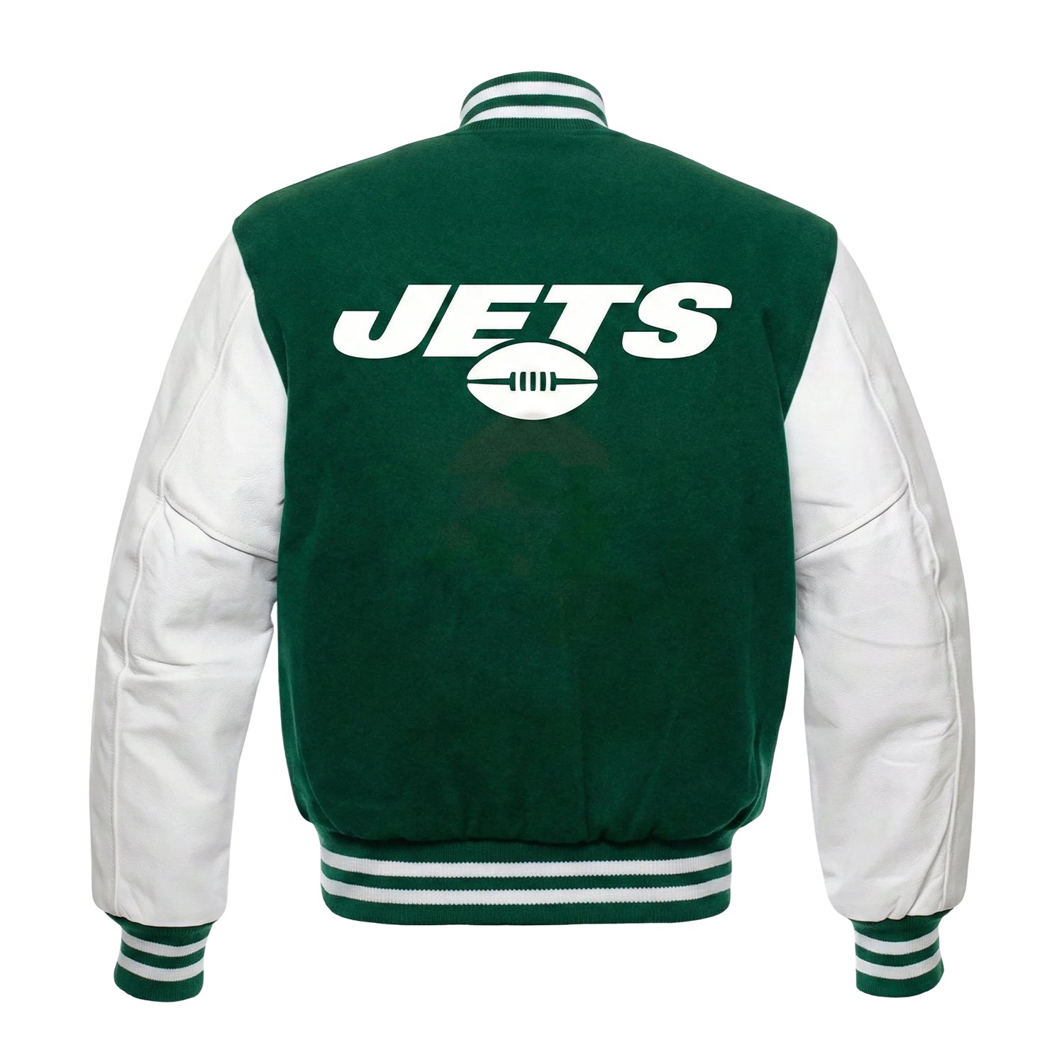 NFL Women's New York Jets Green and White Varsity Jacket (Back)