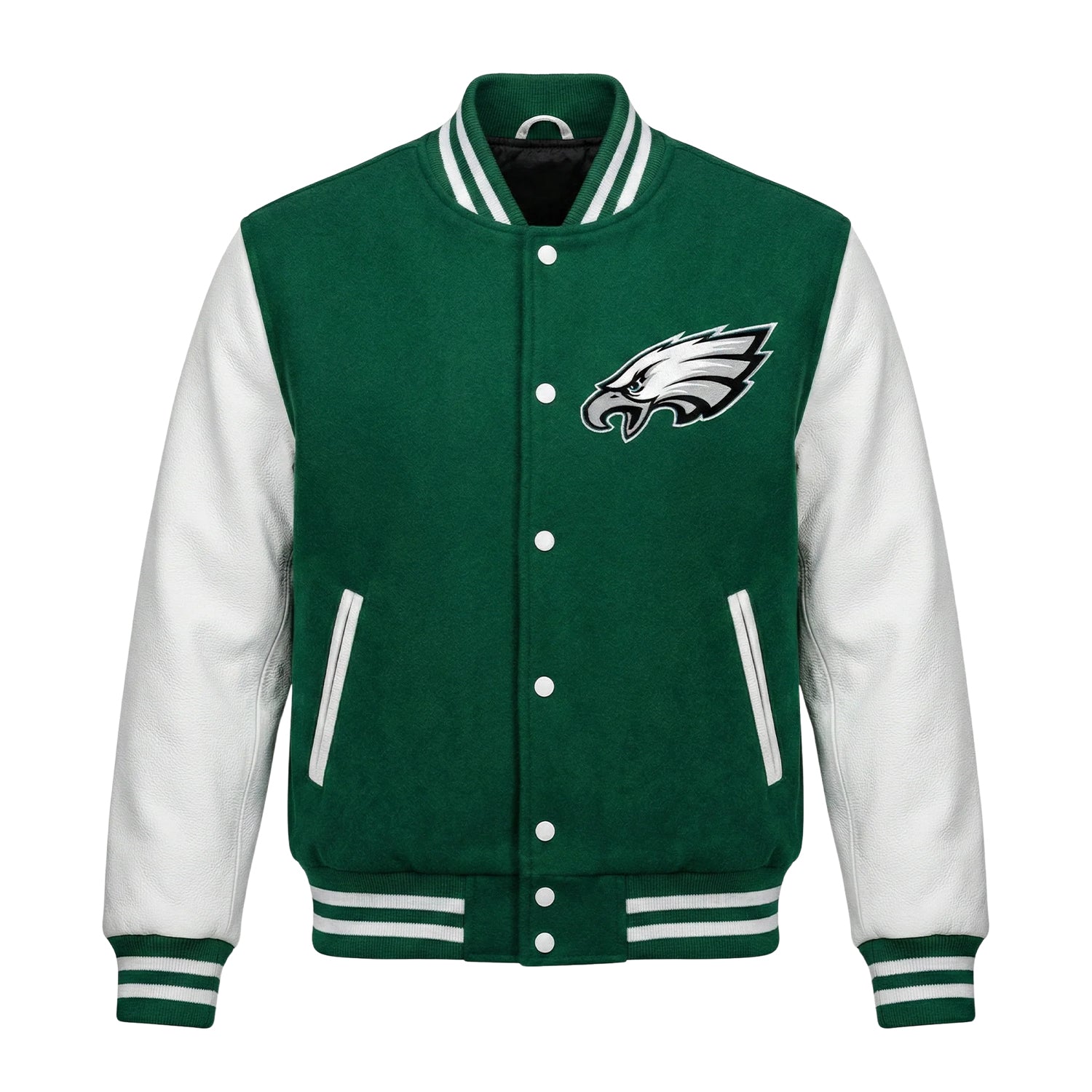 NFL Women's Philadelphia Eagles Green & White Varsity Jacket