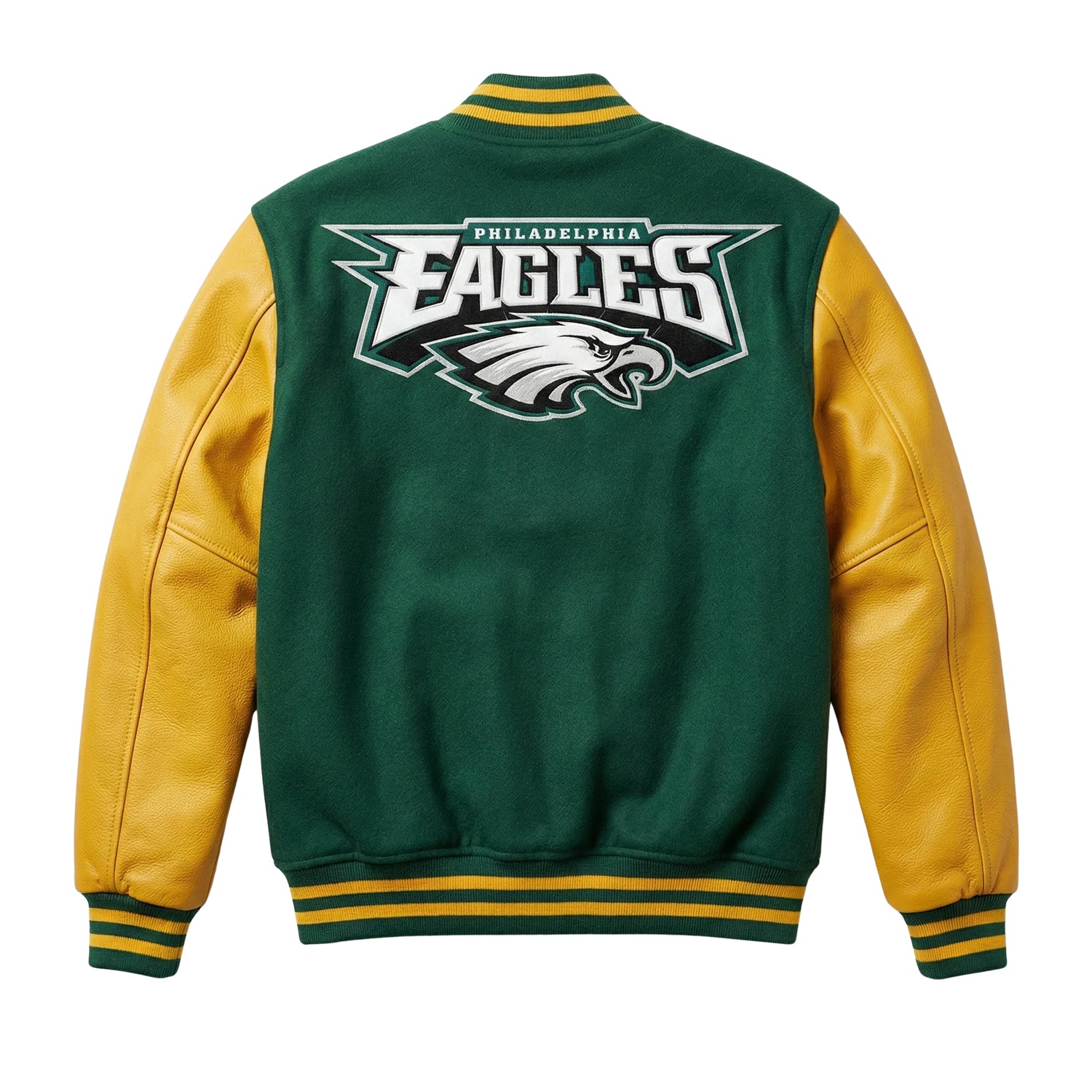 NFL Women's Philadelphia Eagles Green and Yellow Varsity Jacket (Back)