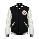 NFL Women's Pittsburgh Steelers Black and White Varsity Jacket