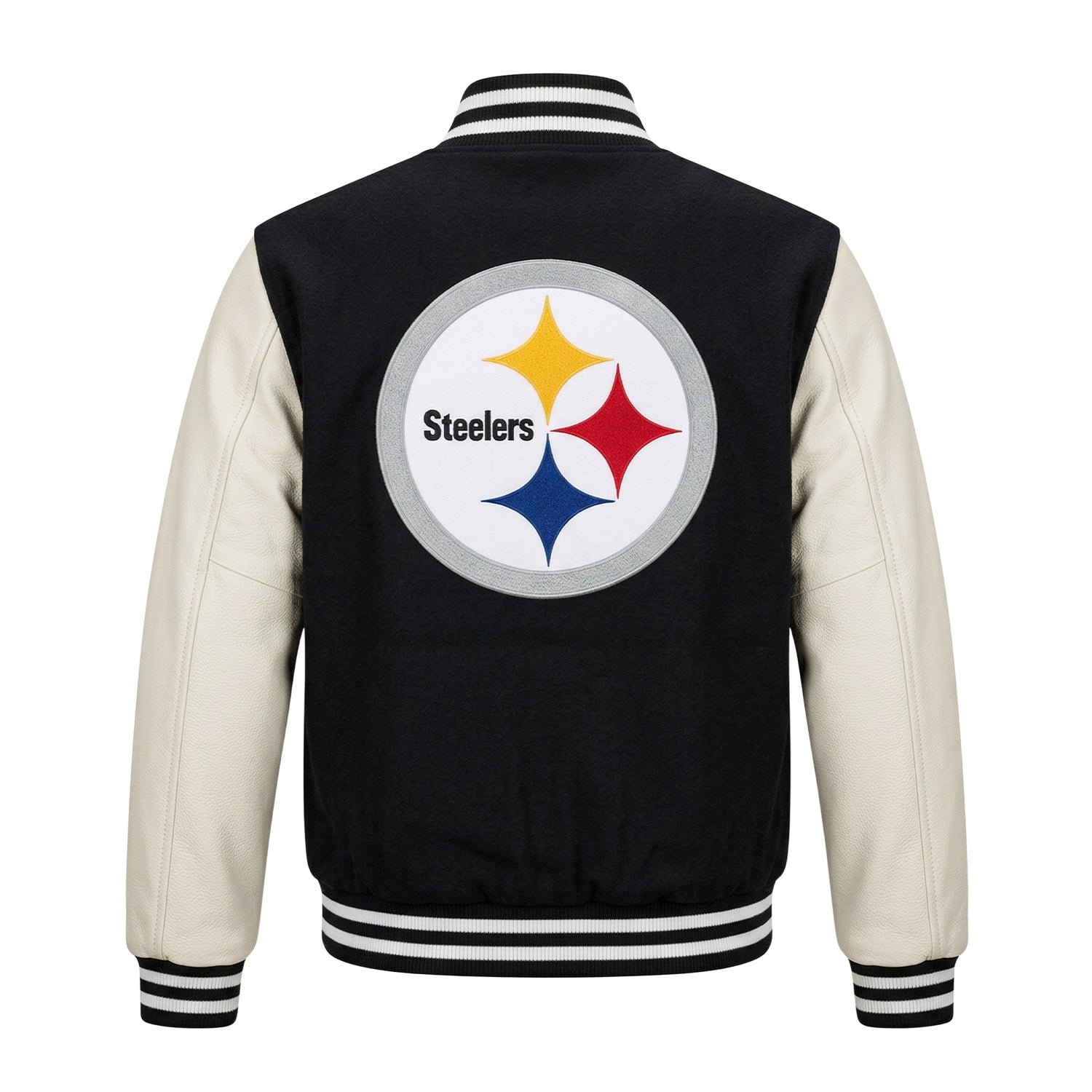 NFL Women's Pittsburgh Steelers Black and White Varsity Jacket (Back)