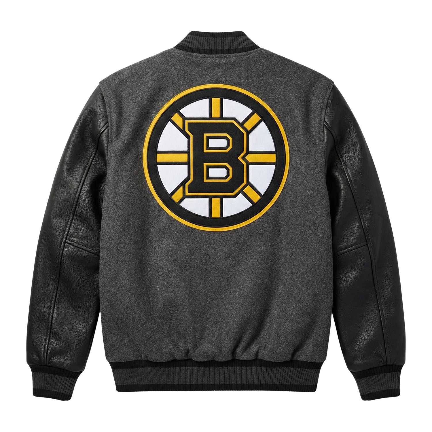 NHL Men's Boston Bruins Grey and Black Two Tone Varsity Jacket (Back)