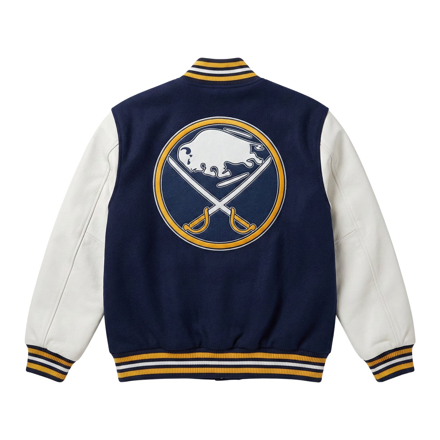 NHL Men's Buffalo Sabres Blue and White Varsity Jacket (Back)