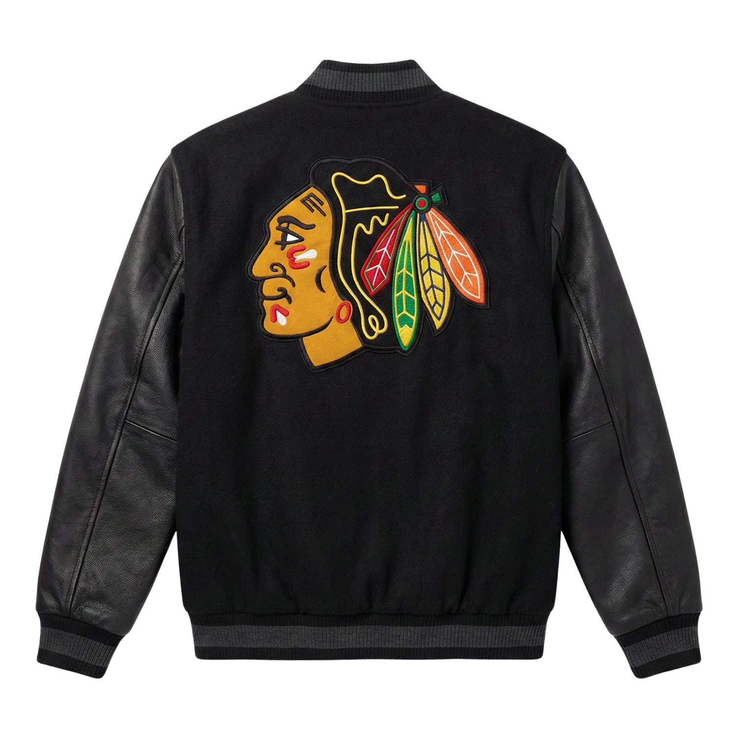 NHL Men's Chicago Blackhawks Black Varsity Jacket (Back)