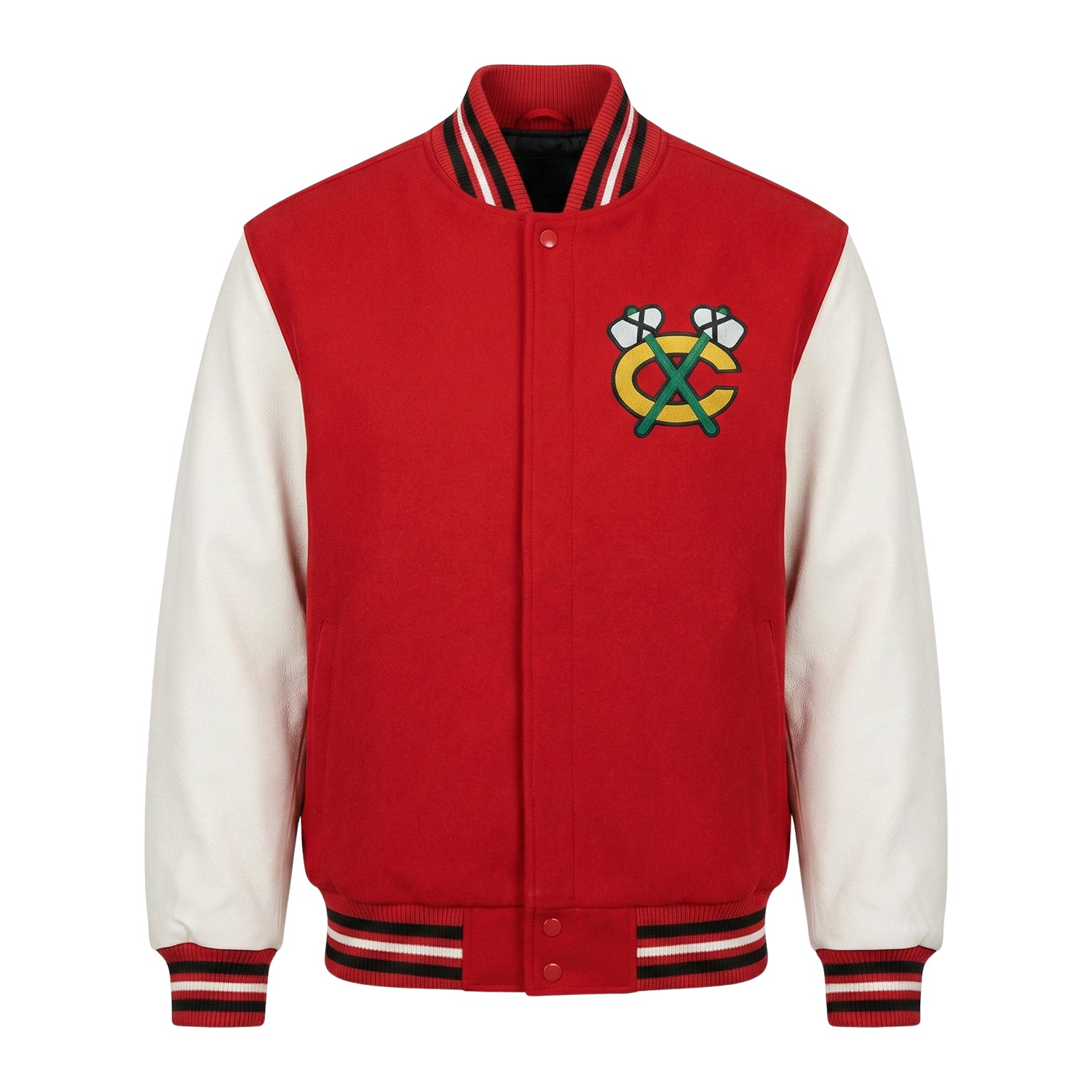 NHL Men's Chicago Blackhawks Red and White Varsity Jacket
