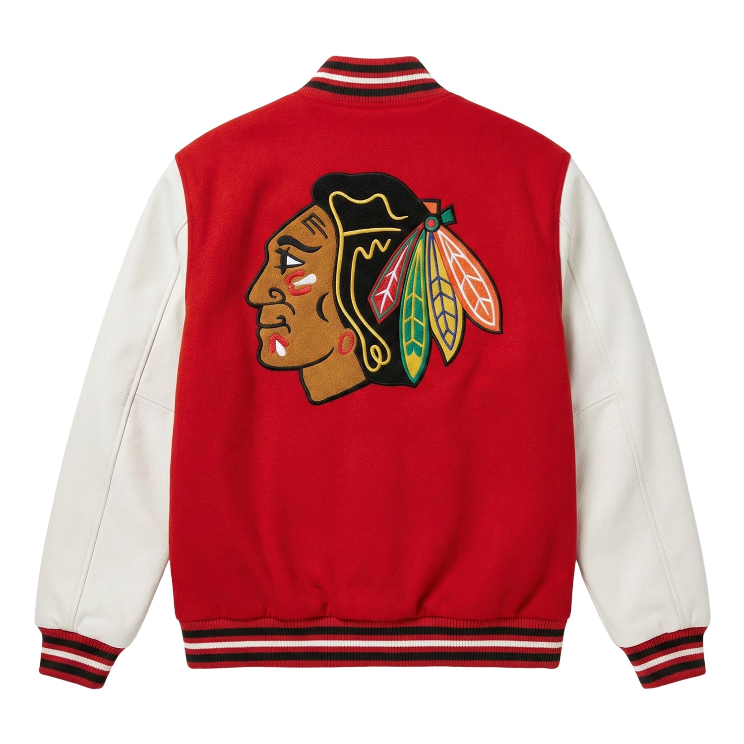 NHL Men's Chicago Blackhawks Red and White Varsity Jacket (Back)