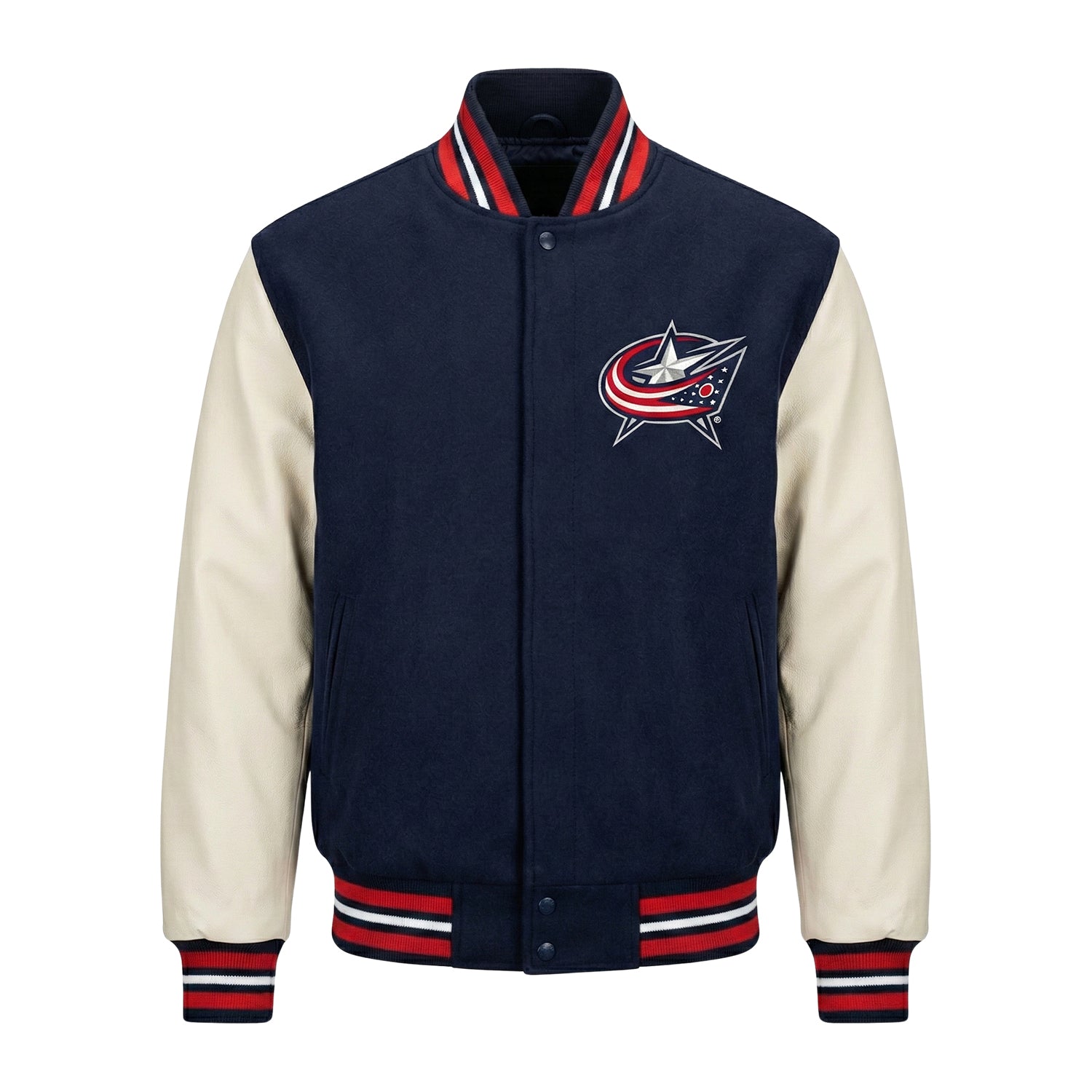 NHL Men's Columbus Blue Jackets Blue and White letterman Jacket