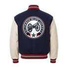 NHL Men's Columbus Blue Jackets Blue and White letterman Jacket (Back)