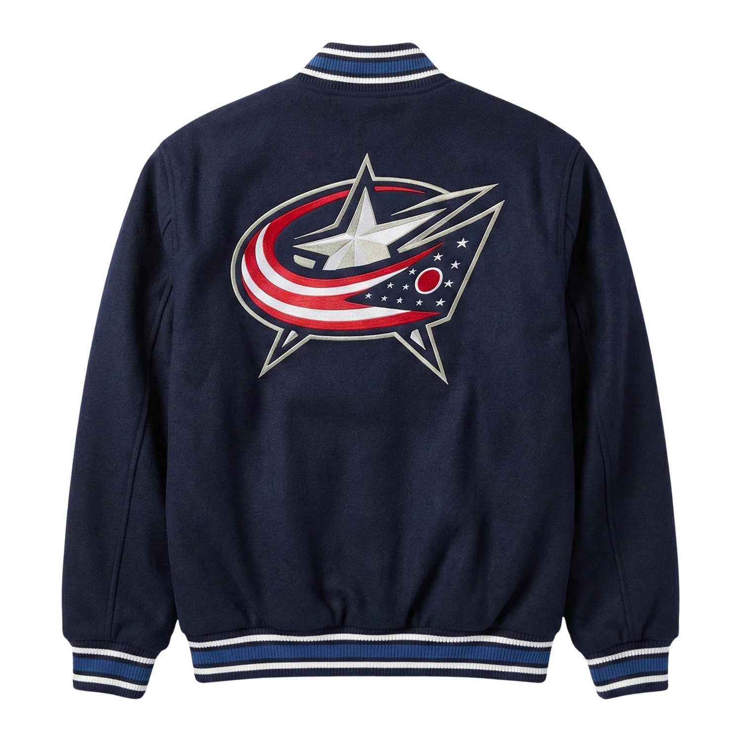 NHL Men's Columbus Blue Jackets Navy Blue Varsity Jacket (Back)