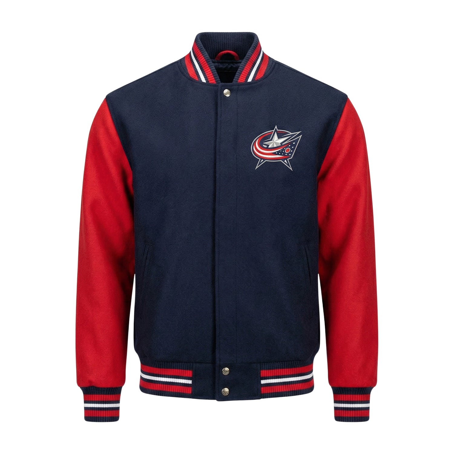 NHL Men's Columbus Blue Jackets Red and Navy Blue Varsity Jacket
