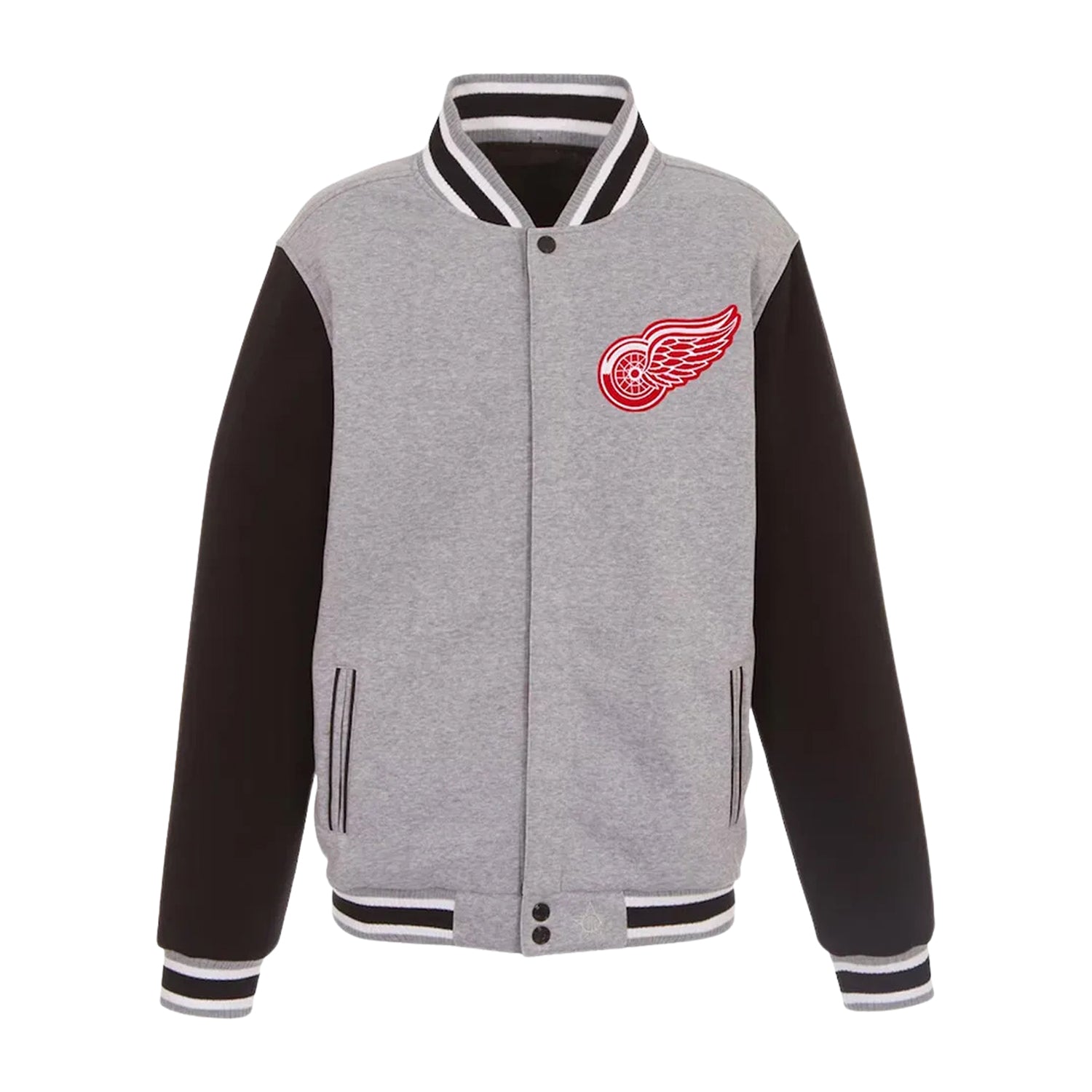 NHL Men's Detroit Red Wings Gray and Black Varsity Jacket