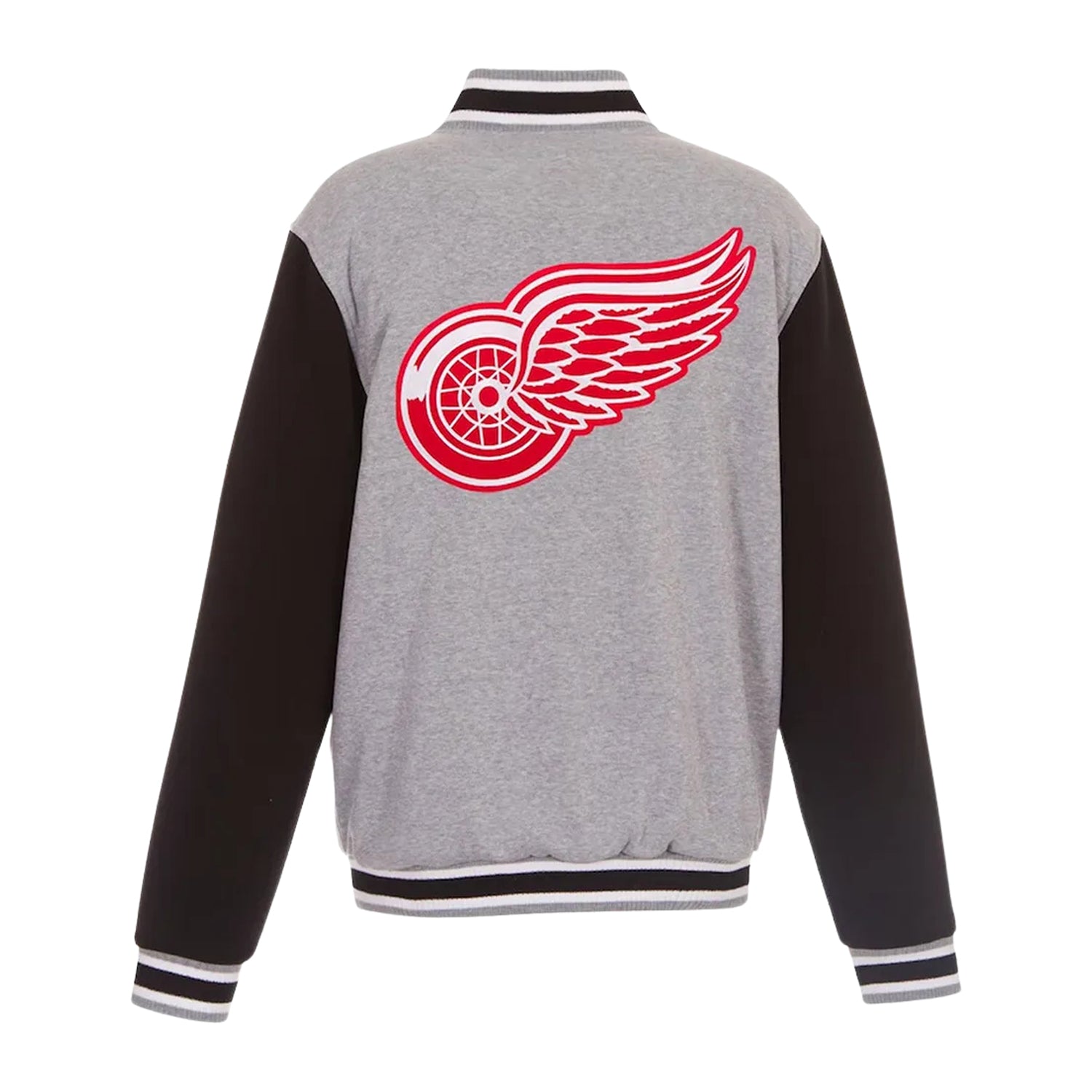 NHL Men's Detroit Red Wings Gray and Black Varsity Jacket (Back)