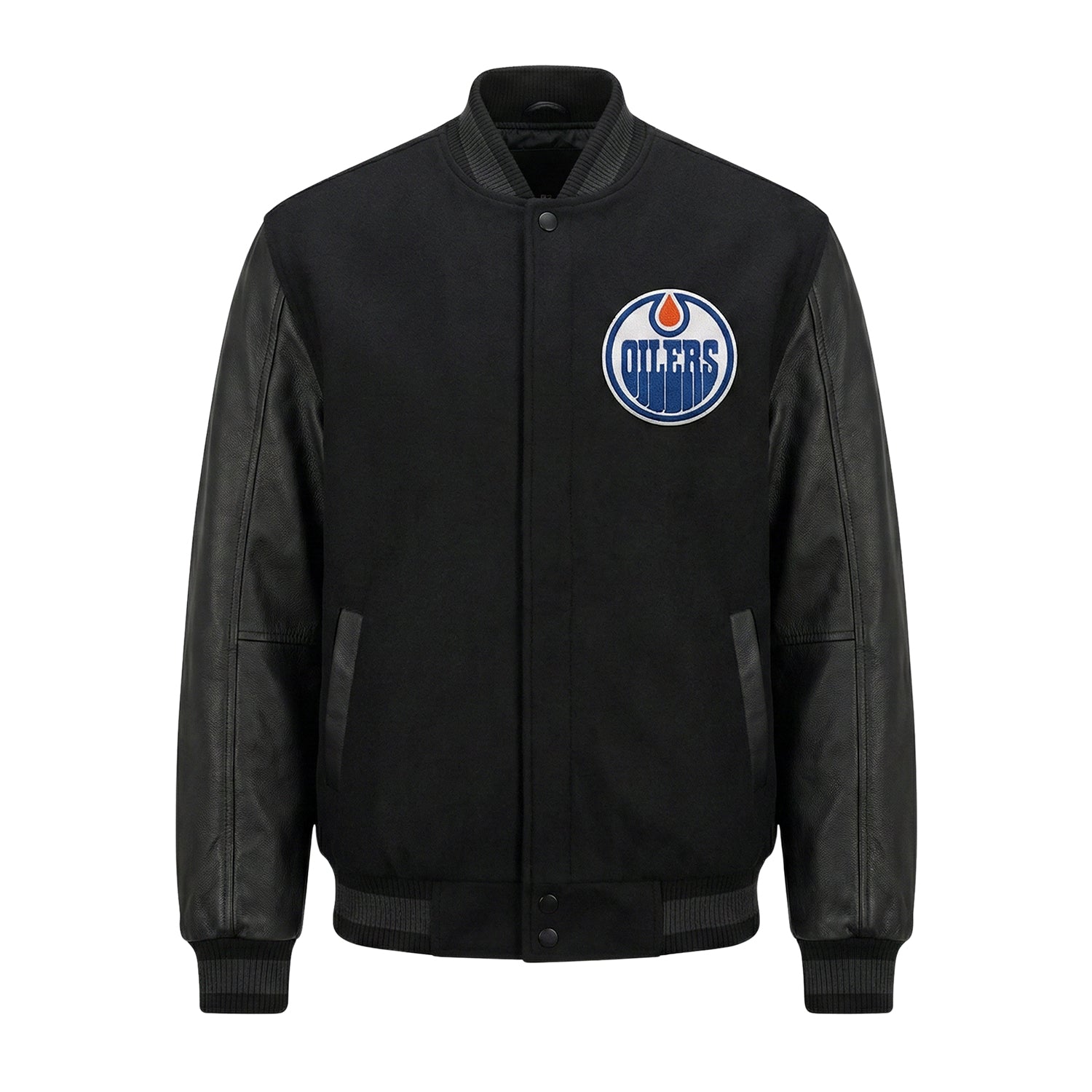 NHL Men's Edmonton Oilers Black Varsity Jacket