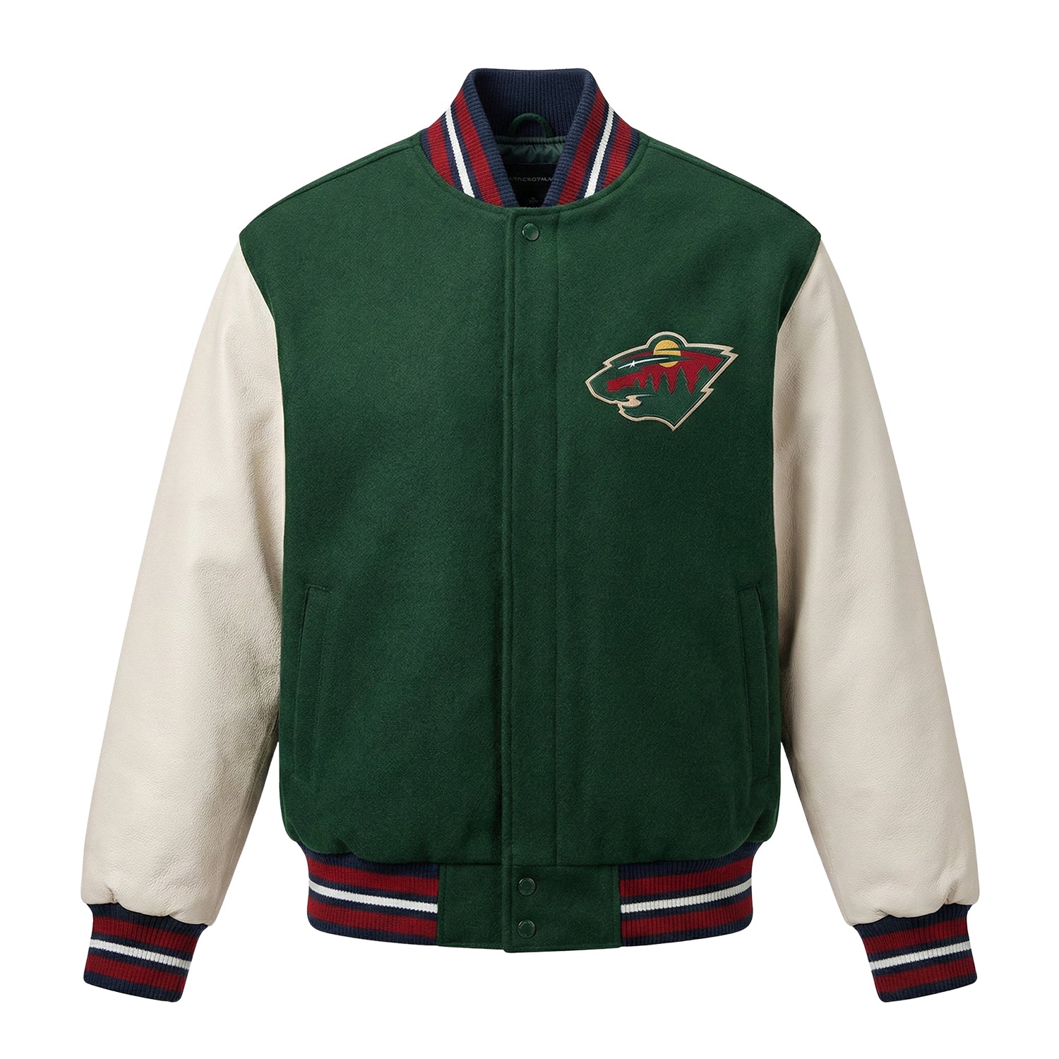 NHL Men's Minnesota Wild Green and White Varsity Jacket