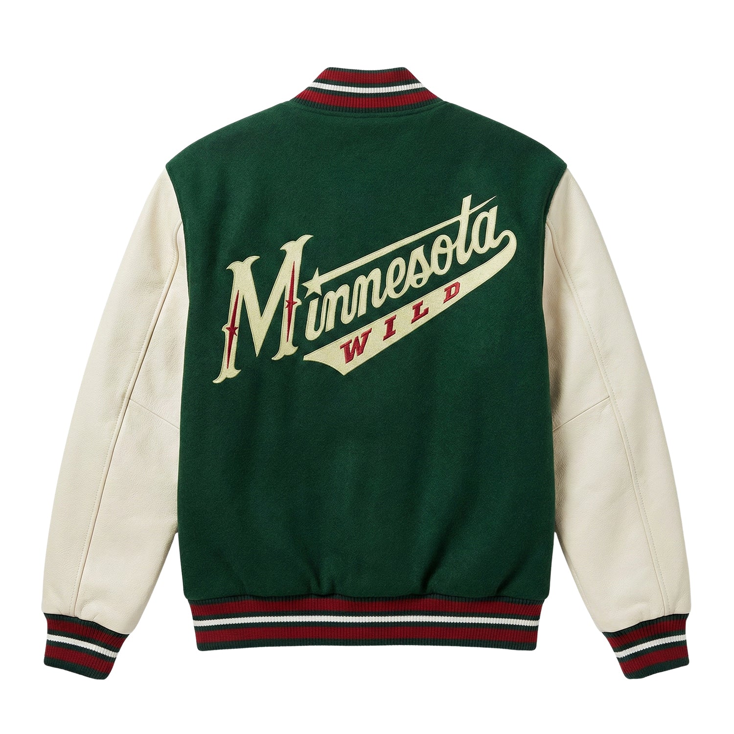 NHL Men's Minnesota Wild Green and White Varsity Jacket (Back)