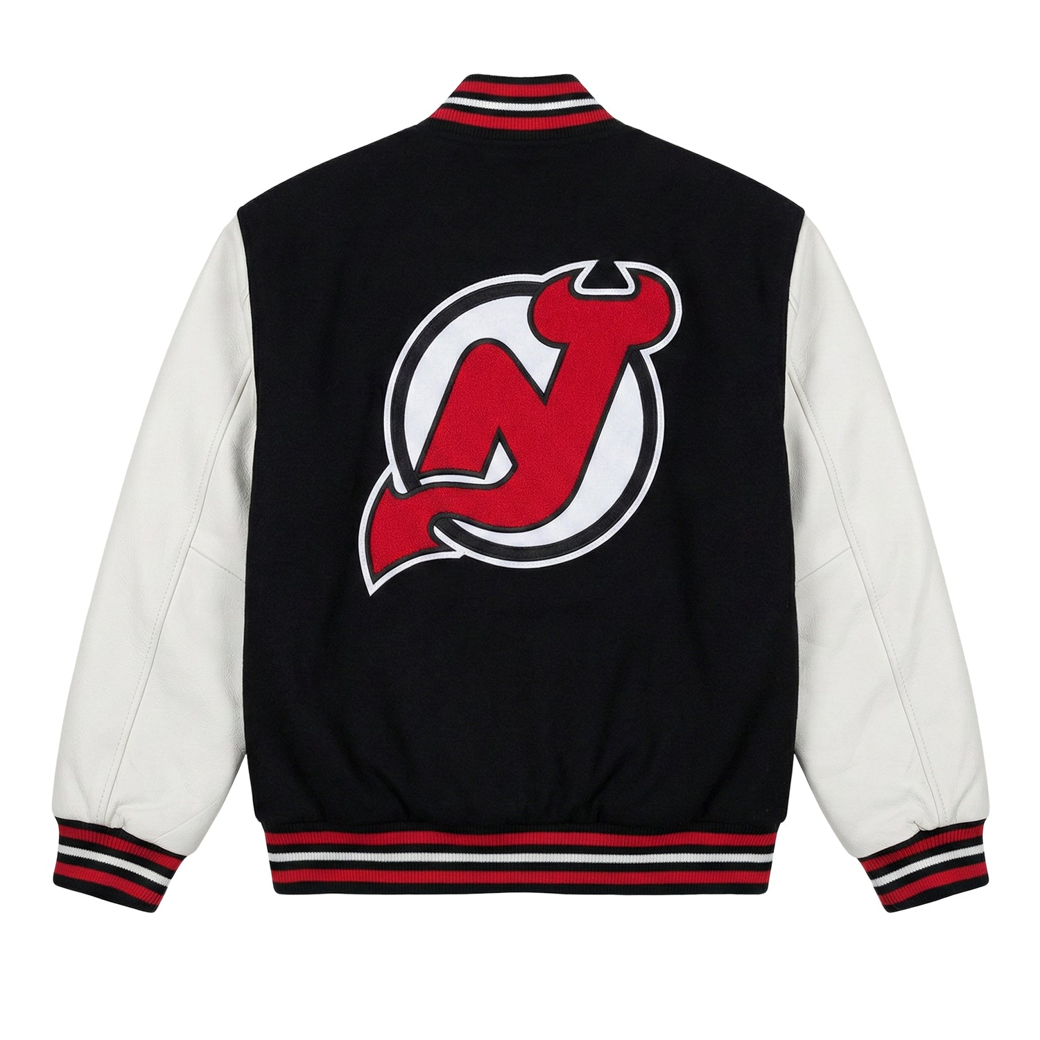 NHL Men's New Jersey Devils Black and White Varsity Jacket (Back)