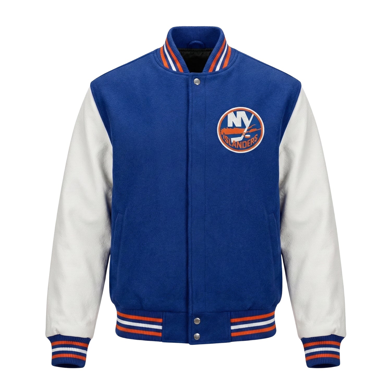 NHL Men's New York Islanders Blue and White Varsity Jacket